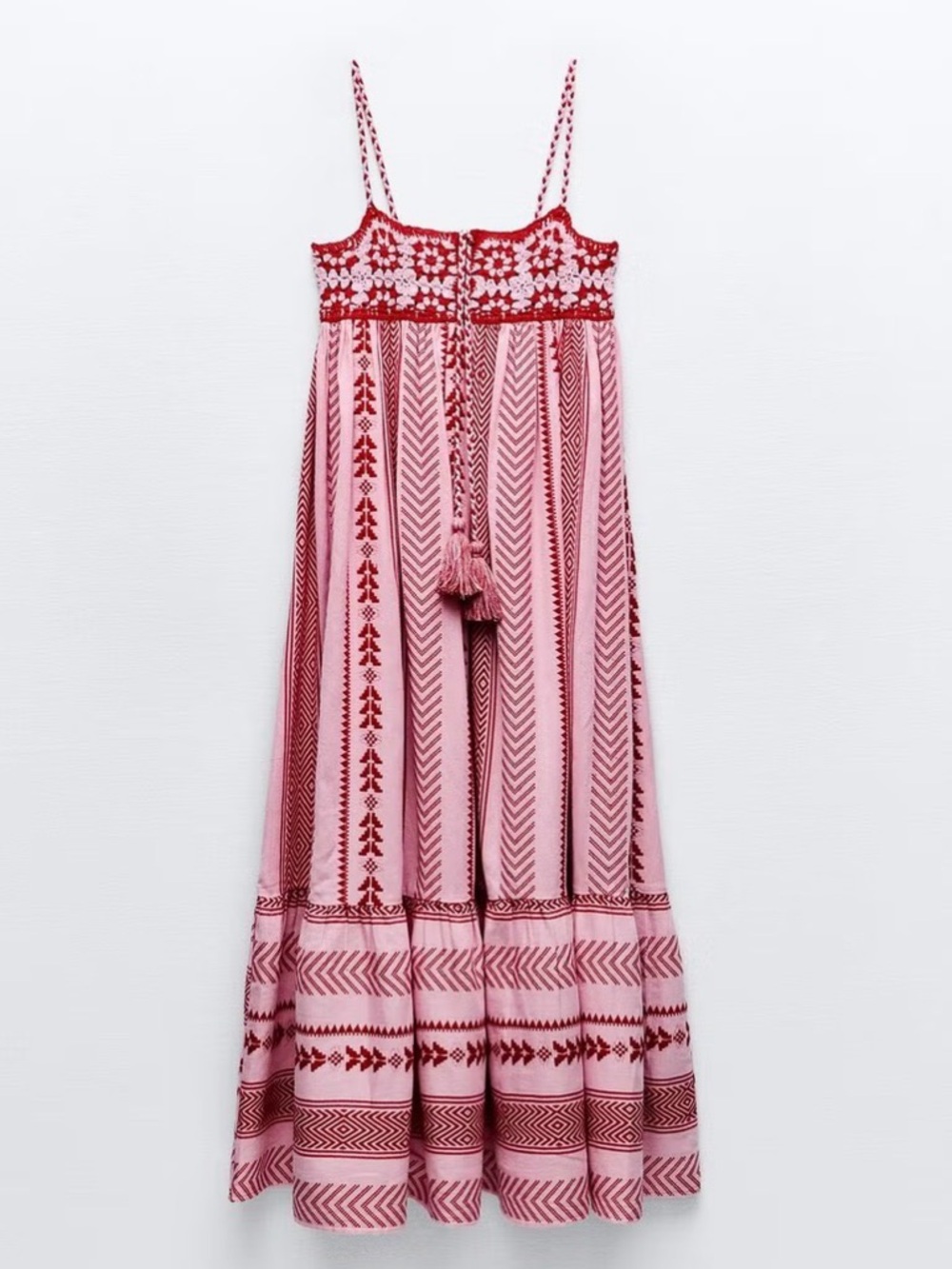 Zara Pink and Red Striped Embroidered Maxi Dress